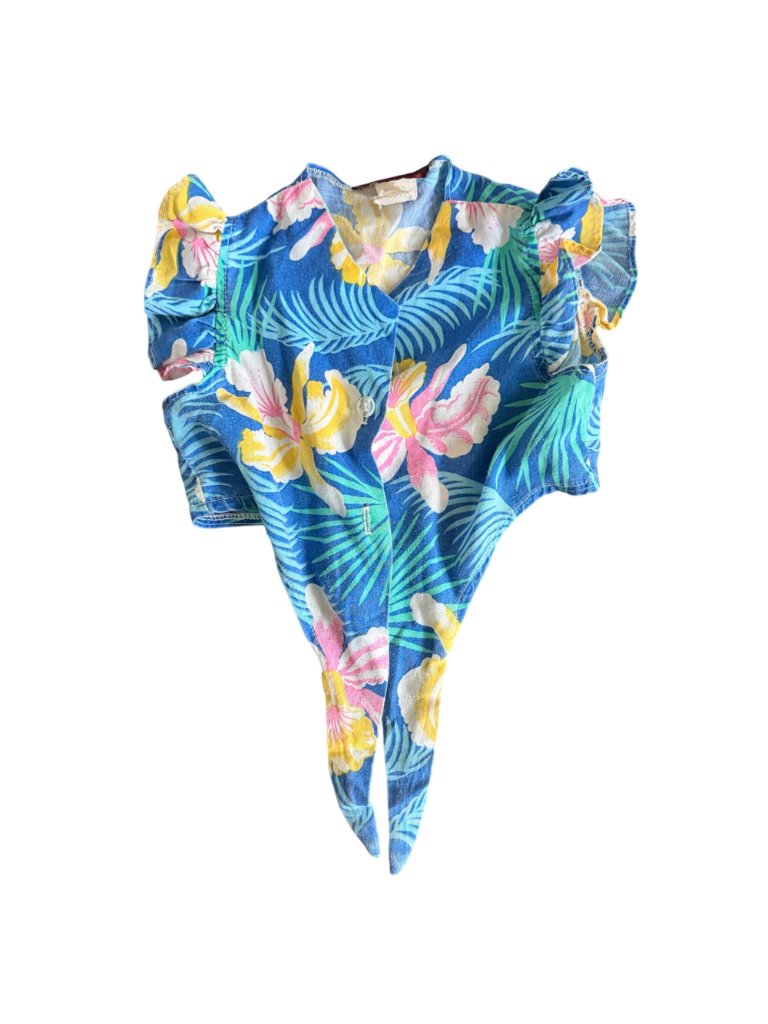 Rodeo Drive California Kids Vintage Tropical Floral Tie-Front Crop Top Blue & M — image 4 of 5